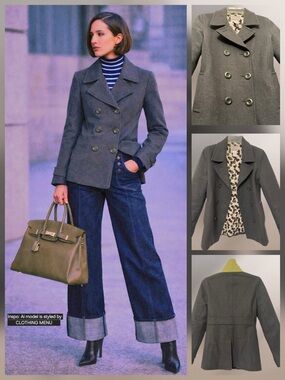 dELiA*s Double Breasted Peacoat Wool Blend Olive Green Women’s Size Small